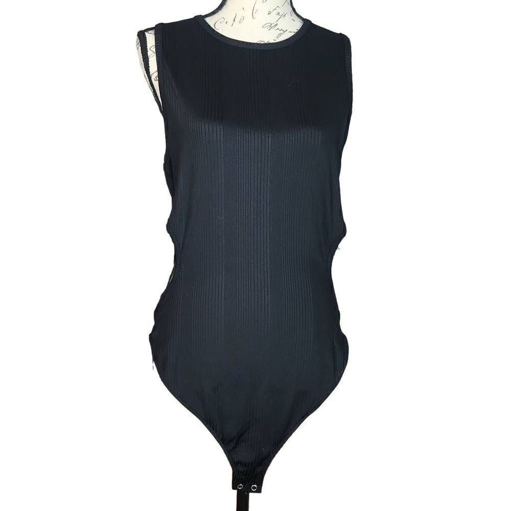 Nicole Williams English x Bar III Women's Size XL Black Bodysuit w/ Side Cutouts